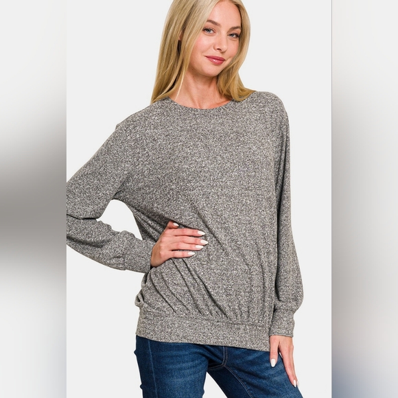 Zenana Full Size Melange Round Neck Top - Picture 3 of 4